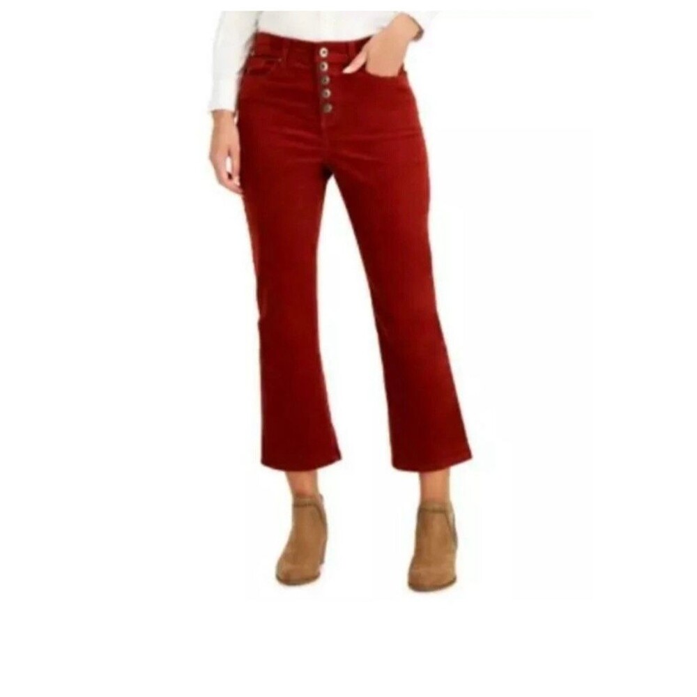 Style & Co. Corduroy Pants Women's Plus Size 16W Button Fly Flared Dark Auburn